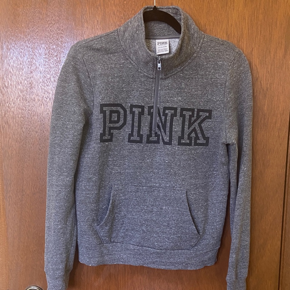 PINK Victoria's Secret Heather Gray Cowl Quarter-Zip Sweatshirt